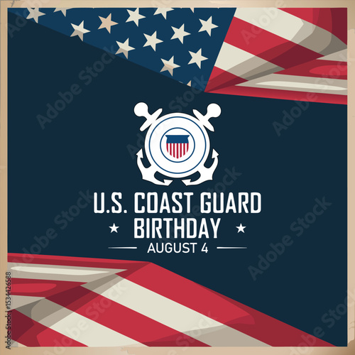 U.S. Coast Guard Birthday August 4 background vector illustration.
