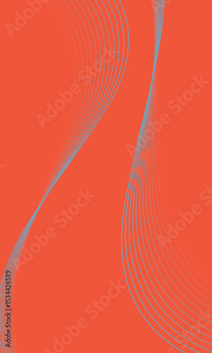 Abstract blue wave lines on orange background. Dynamic wave pattern. Modern flowing wavy lines. Futuristic technology concept. Suit for banner, poster, cover, brochure, flyer, website
