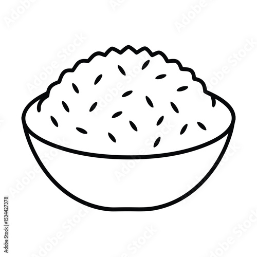 Line art vector illustration of a steaming bowl of rice food concept Line Art Vector illustration