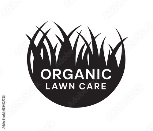 Organic Lawn Care Logo Vector with Mower and Leaf, Eco-Friendly Grass Cutting and Gardening Silhouette, Green Landscaping Logo, Minimalist Organic Lawn Service.