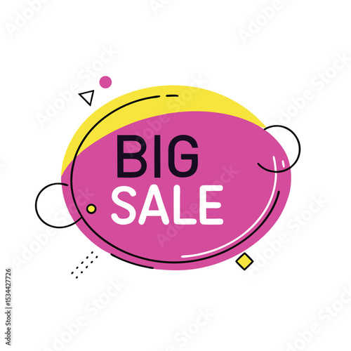 Bold big sale vector illustration sign with modern abstract geometric decorative elements