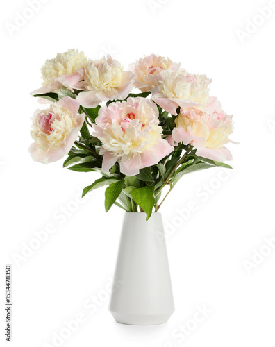 Wallpaper Mural Vase with beautiful peony flowers on white background Torontodigital.ca