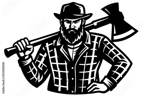 Strong Lumberjack with Axe Vintage Illustration of a Bearded Woodsman