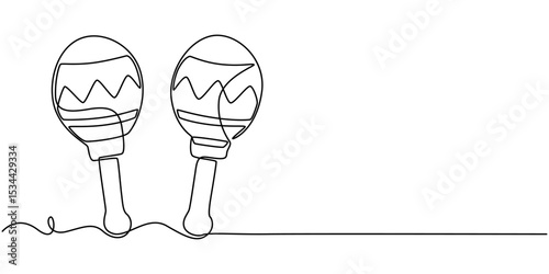 Brazilian maracas one line drawing, musical instrument. Continuous illustration. Vector outline sketch, One continuous line of maracas. Simple element illustration. Line art vector illustration