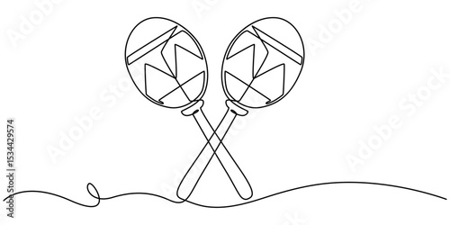 Brazilian maracas one line drawing, musical instrument. Continuous illustration. Vector outline sketch, One continuous line of maracas. Simple element illustration. Line art vector illustration