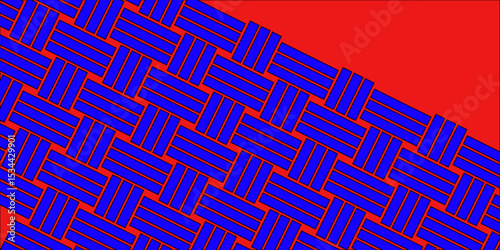 Blue Weave Pattern Showing Repetition Useful as Background. Minimal line Seamless geometric pattern with shapes. Decoration and maze ornament square wall tile. Blue rattan weave texture background.