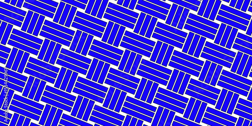 Blue Weave Pattern Showing Repetition Useful as Background. Minimal line Seamless geometric pattern with shapes. Decoration and maze ornament square wall tile. Blue rattan weave texture background.