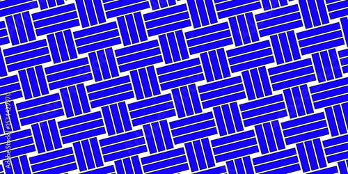 Blue Weave Pattern Showing Repetition Useful as Background. Minimal line Seamless geometric pattern with shapes. Decoration and maze ornament square wall tile. Blue rattan weave texture background.