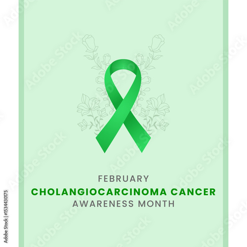 Cholangiocarcinoma awareness month background design with Green silk ribbon.