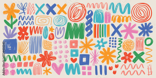 Colorful Abstract Shapes and Patterns   Vibrant Artistic Design on White Background

