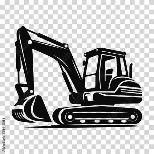 Yellow vector heavy construction machinery: isolated excavator, bulldozer, and loader trucks