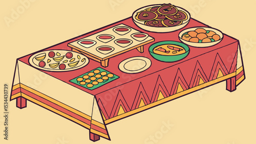 Colorful delicious food dishes on a festive table for a celebration meal or holiday gathering