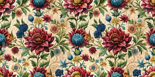 Vibrant floral wallpaper design featuring rich colors and intricate patterns.