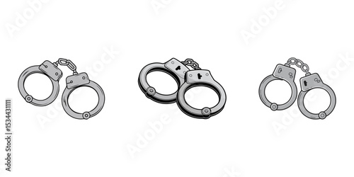 Handcuff icon 3d render illustration vector, Silhouette of Handcuffs Icon in Simple Vector Design, Silhouette of Handcuffs with Chain Link. Vector icon, Handcuffs Icon, Handcuff open and closed