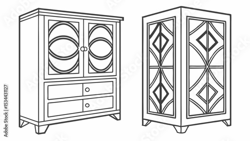 Modern Furniture Design Line Art Cabinet with Oval Doors and Drawers Geometric Tall Chest