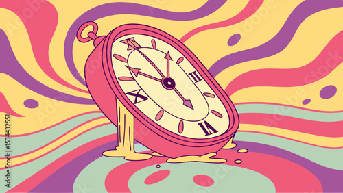 Melting clock psychedelic abstract illustration time concept surreal art swirling background creative dream fantasy passing time