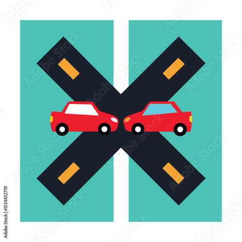 Crossroad Car Crash with Visible Collision Damage