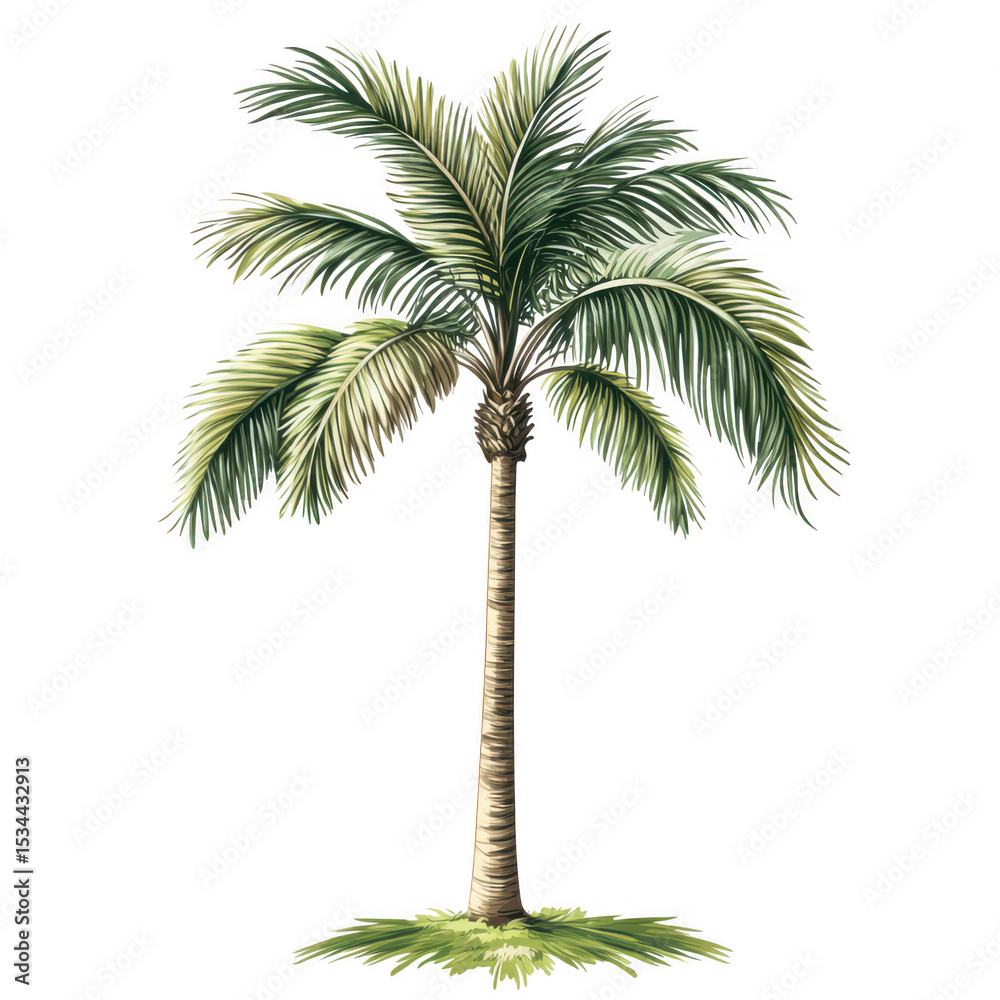 Obraz premium Single palm tree illustration isolated on transparent background