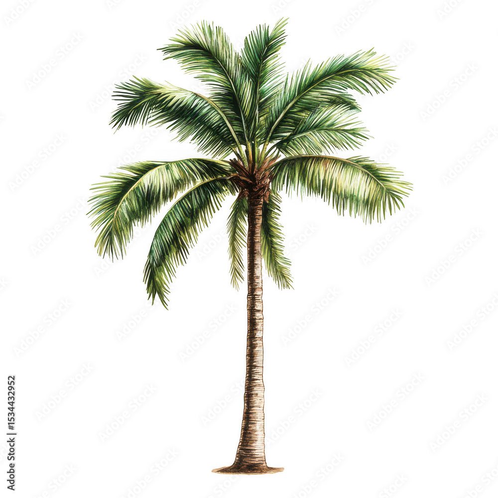 Obraz premium Single palm tree illustration isolated on transparent background