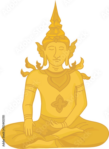 meditating buddha statue vector illustration for Thai Buddhist culture, temple decoration, spiritual or meditation themes