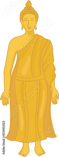 classic thai standing buddha vector illustration for Thai Buddhist culture, temple decoration, spiritual or meditation themes