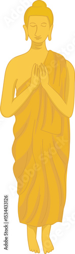 buddha with left hand raised vector illustration for Thai Buddhist culture, temple decoration, spiritual or meditation themes