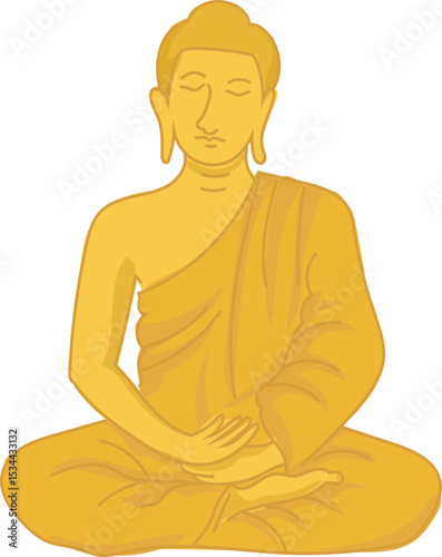 smiling meditating buddha vector illustration for Thai Buddhist culture, temple decoration, spiritual or meditation themes
