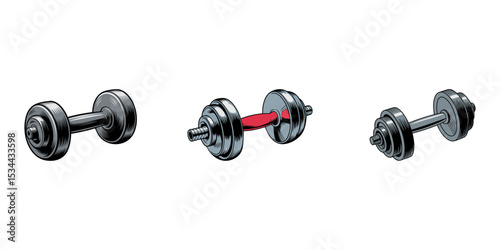 dumbbell isolated on white background, vector drawing sketch of sports dumbbell on white background, Sport dumbbells pair. Two light weights for muscle strength exercise, gym workout. Fitness