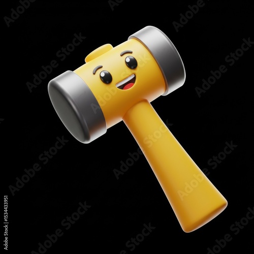 Happy Yellow Mallet with Gray Pads and Smiling Face 