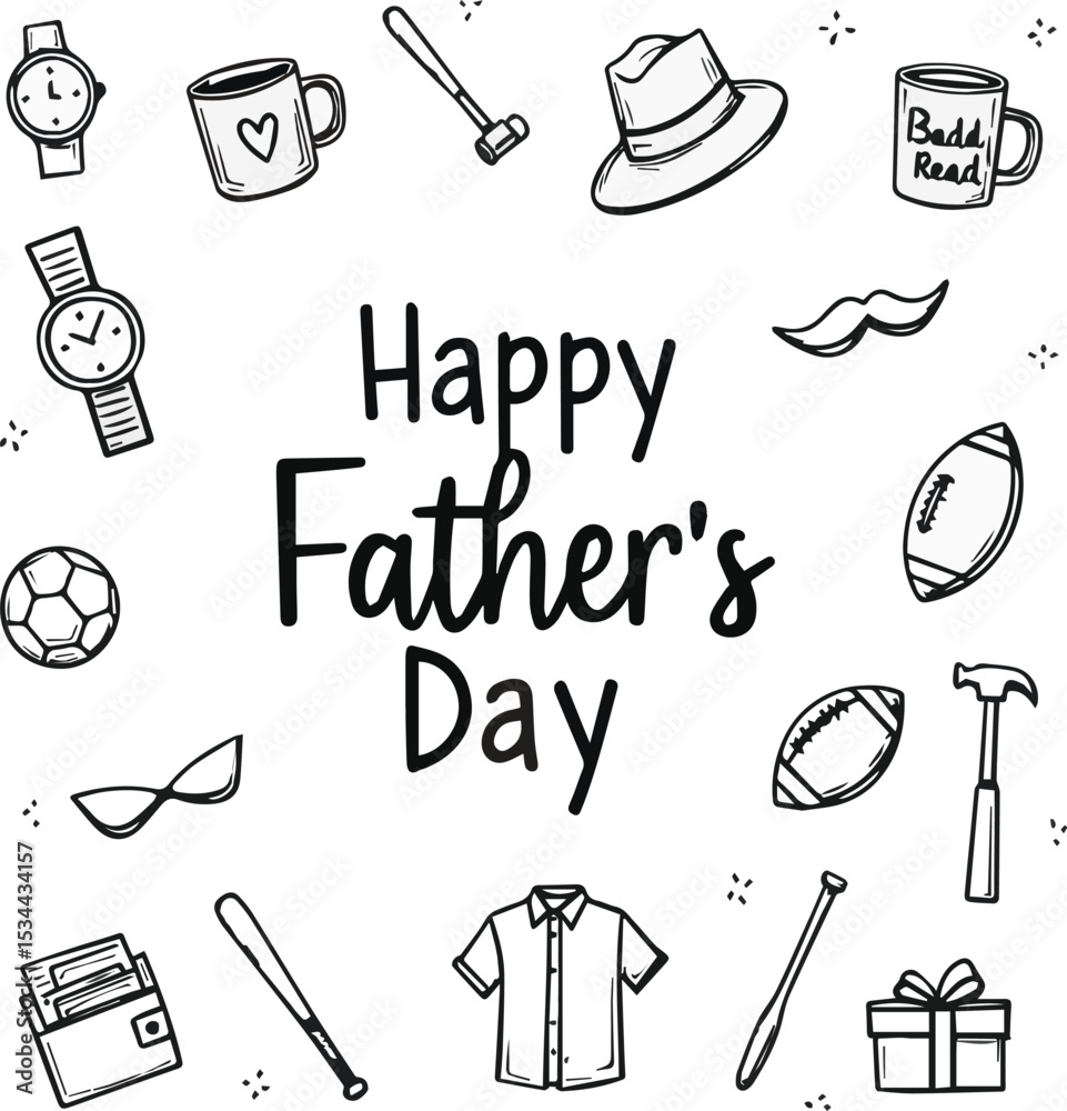 Obraz premium Hand Drawn Father’s Day Doodle Set | Black and White Icons