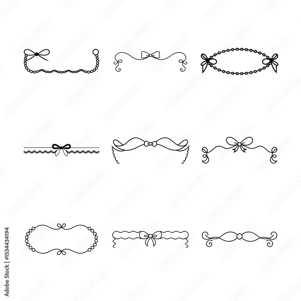 Obraz premium Collection of Decorative Black and White Frames with Bows and Swirls