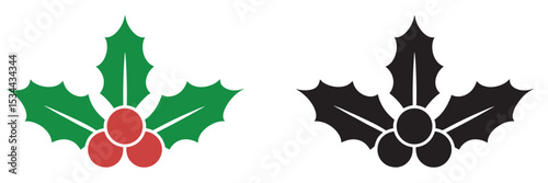Christmas holly berry flat vector illustration icons set ,Cartoon holly leaves and berries
