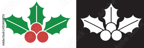 Christmas holly berry flat vector illustration icons set ,Cartoon holly leaves and berries
