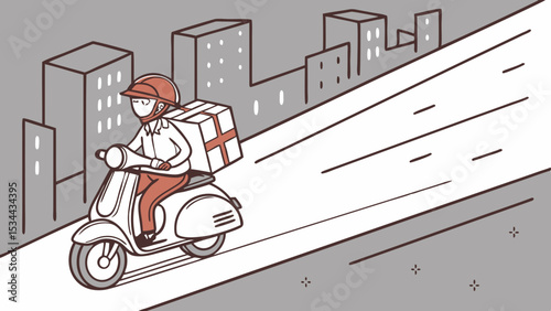Vector delivery scooter service in city illustration for fast shipping and courier delivery transportation
