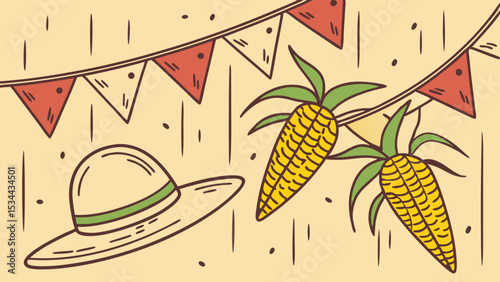 Vector festa junina illustration with corn hat and flags for brazilian june party celebration vector design art