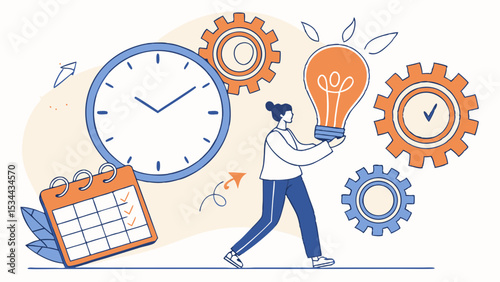 Vector time management productivity planning idea generation and creative thinking for business and innovation success