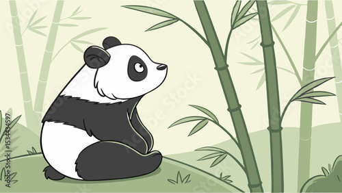 Vector cute panda bear cartoon illustration sitting in bamboo forest wildlife animal drawing vector graphics art