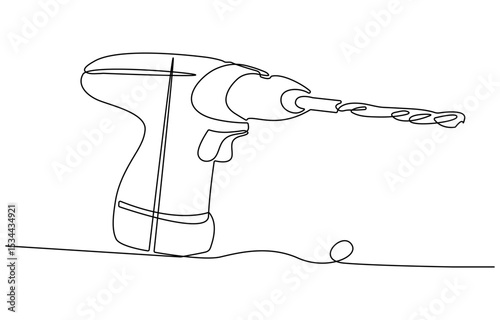 Continuous one line drawing of Hand Portable Drilling Machine. Drilling Machine line art drawing vector illustration.