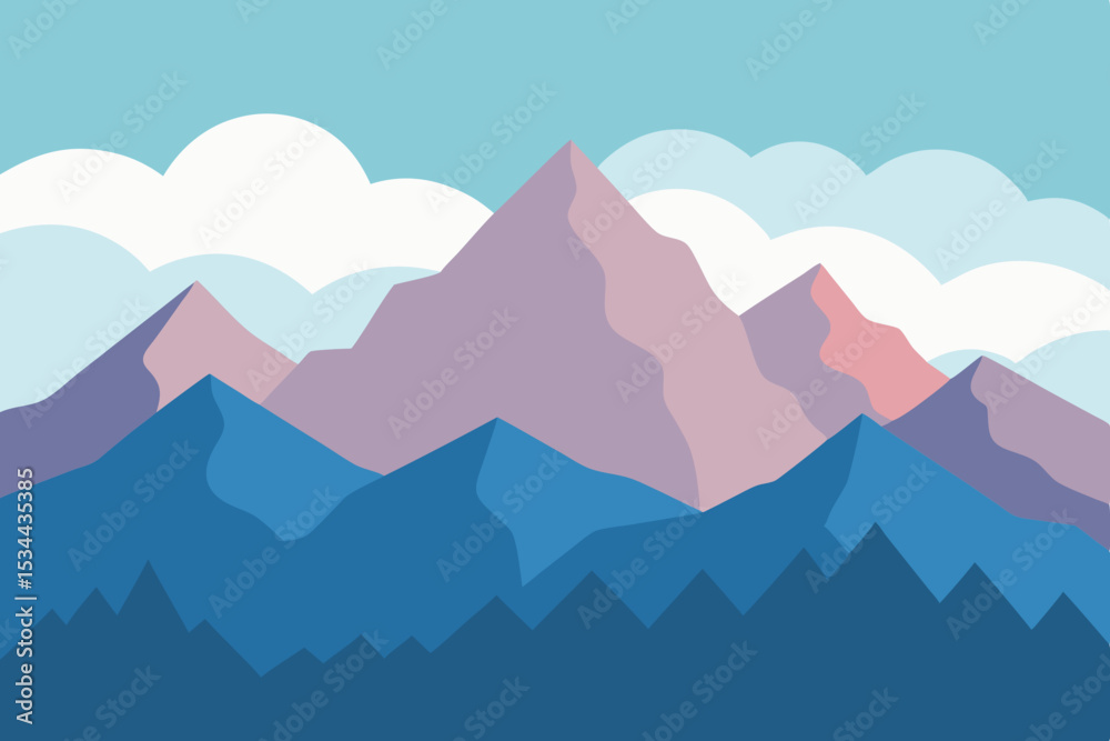 Naklejka premium a flat vector of serene mountains with a morning