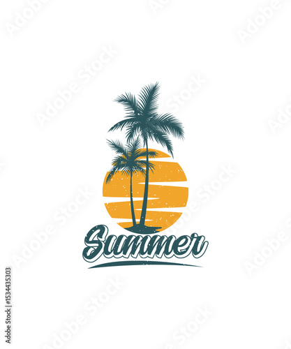 Golden Sun & Palm Tree Design, EPS, VECTOR
