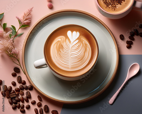 Artisanal coffee with latte art in soft pastel lighting