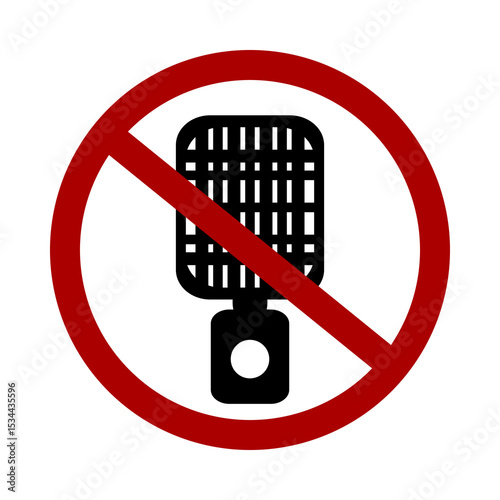 Sign prohibiting microphone on white background. Vector illustration.