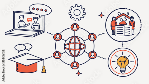 Online Learning Global Network Teamwork and Innovation Concept Illustration