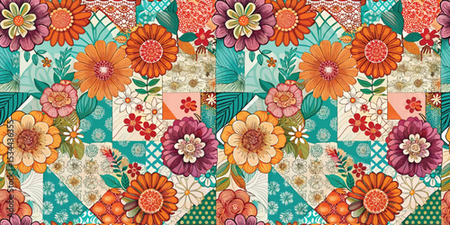 Vibrant floral pattern featuring colorful flowers and intricate designs.