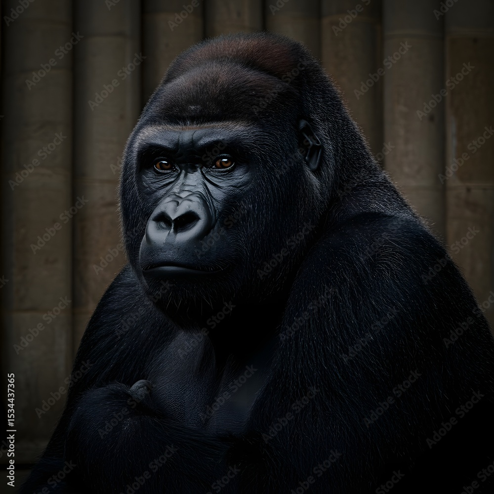Obraz premium Portrait of a Gorilla with Brown Eyes in Natural Setting