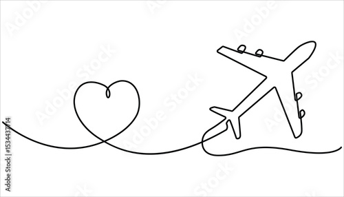 Travel plane continuous one line drawing illustration. Airplane flight trip sketch icon doodle illustration. Single one line drawing airplane. vehicle concept.