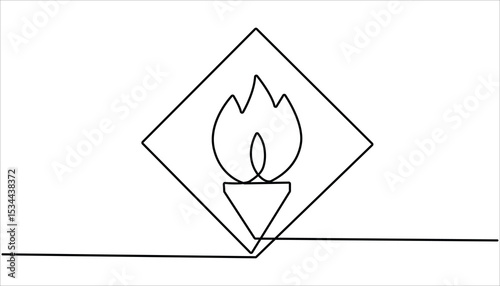 Flammable hazard warning sign continuous one line drawing illustration. Label or sticker concept.
