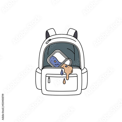 Backpack with spill – food stain.