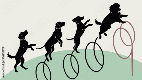 Black Silhouette Dog Agility Training Jumping Hoops Sequence Illustration