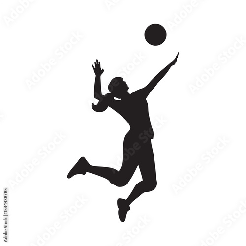 Black Silhouette Female Volleyball Player Jumping High Reaching for Ball woman
